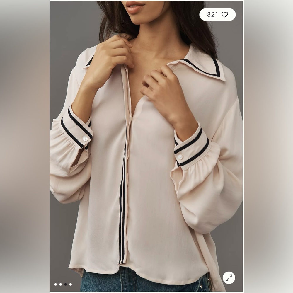 Anthropologie “Ollari” Stripe Detail Ivory Blouse